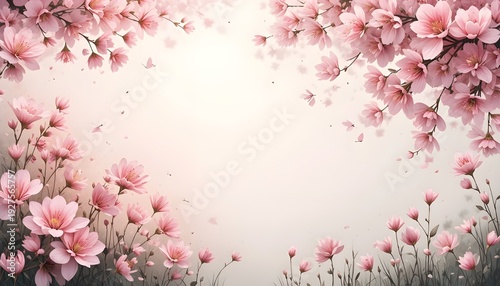 An Art Spring Border Background with Soft Pink Blossoms and Seasonal Elegance