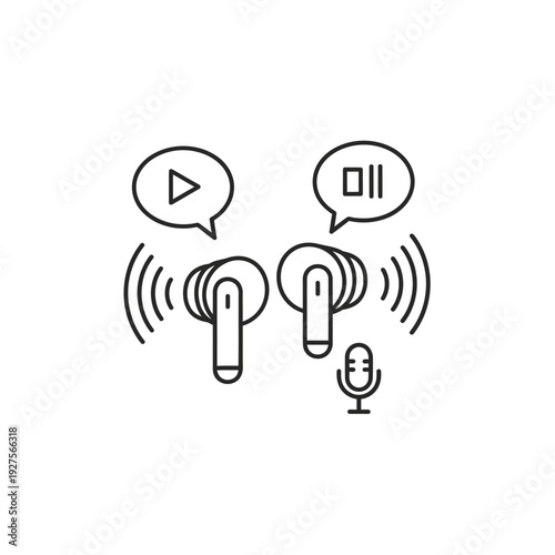 Wireless earbuds with speech bubbles microphone.