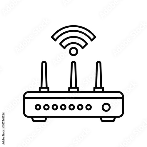 Wireless router with antennae transmitting signal.