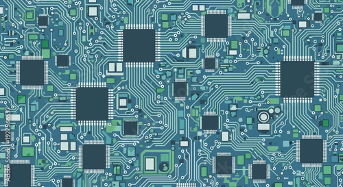 Electronic Circuit Board with Microchips and Components.