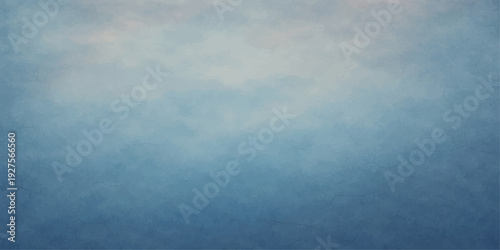 Blue grunge background with old paper texture and copy space featuring an abstract bright summer sky with white clouds and sunny light over a clear sea landscape