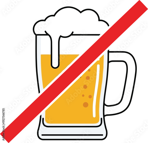 No Alcohol Sign Vector Icon – Prohibition Symbol for Beer, Alcohol-Free Zone, Health Campaigns
