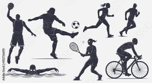 Silhouettes of people engaging in various sports and activities.