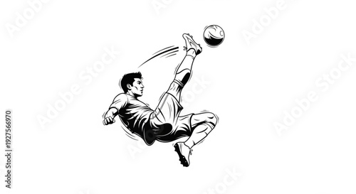 Man kicking a soccer ball in mid-air, dynamic sports action illustration, athlete in motion, sports scene, active lifestyle