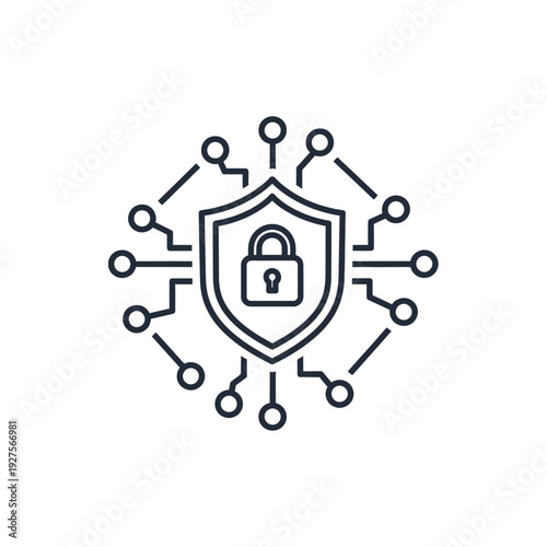 Shield with lock and circuit lines.