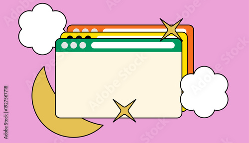 Aesthetic Retro Browser Windows With Moon And Clouds