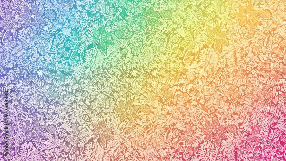 Fototapeta premium Vibrant rainbow gradient background with intricate leaf pattern