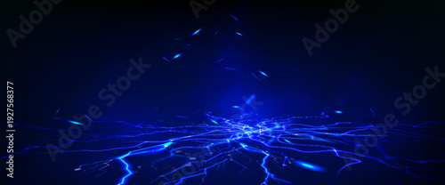 A vibrant blue light radiates from a central point, spreading out in all directions.