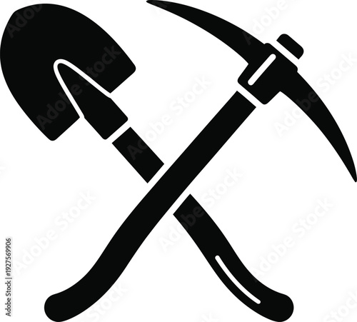 Crossed pickaxe and shovel icons isolated on transparent background