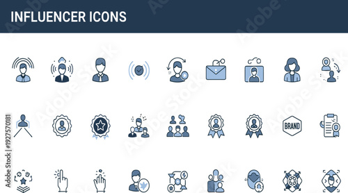 Influencer Marketing Icons Set with Brand Engagement Social Media Profile Reputation Management and Digital Creator Strategy Symbols for Business Design