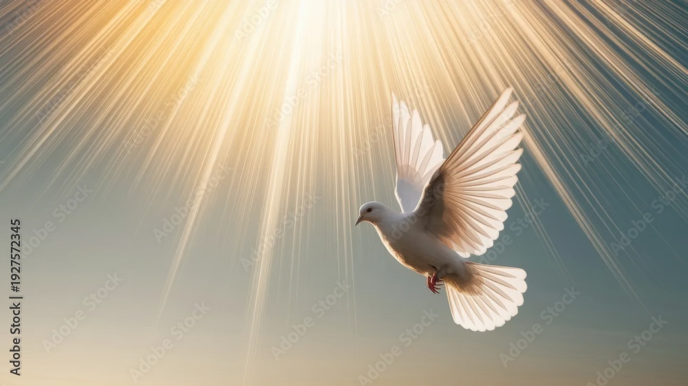 Fototapeta premium White Dove in Sunlight – Symbol of Peace and Hope