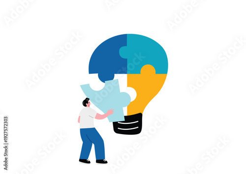 パズルのピースをはめる男性