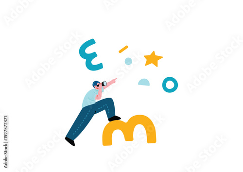 望遠鏡で遠くを確認する男性