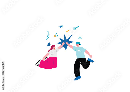 ハイタッチする学生の男女