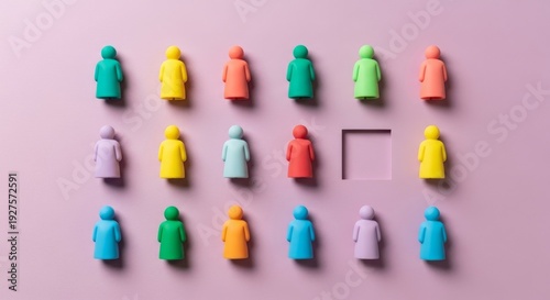 Colorful figures arranged on pink surface with one empty spot