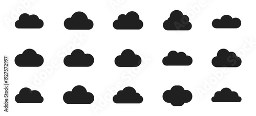 Set of Cloud Vector Silhouettes, Collection of Cloudy Shapes in Different Styles Ideal for Weather Forecast Graphics, Web Design, Background Elements, and Creative Illustration.