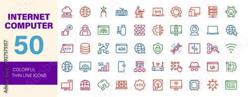 Collection of internet and computer icons displayed in a grid layout showcasing various technology and communication symbols