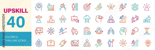 Collection of 40 colorful icons representing various skills and professions in a grid layout