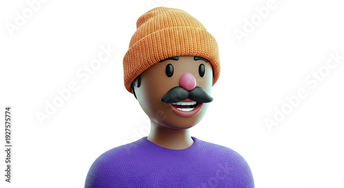 3D Cartoon Character with Orange Beanie and Purple Sweater