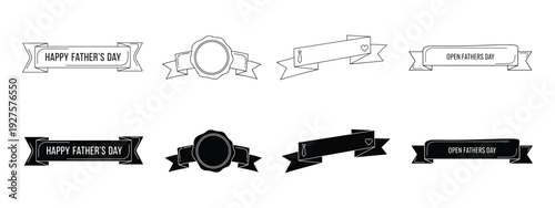 Set of fathers day banners and labels in black and white