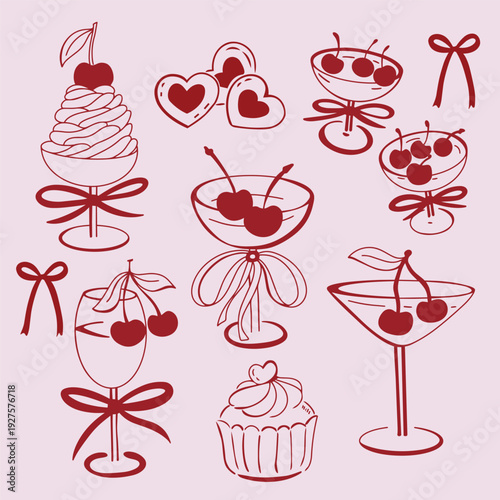 Photos Sweet Romance Cherry Cocktails and Desserts Illustration