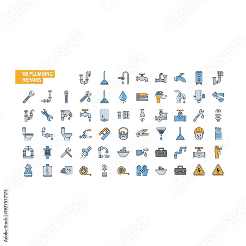 Extensive Plumbing Icons Set - Modern Flat Line Symbols for Services
