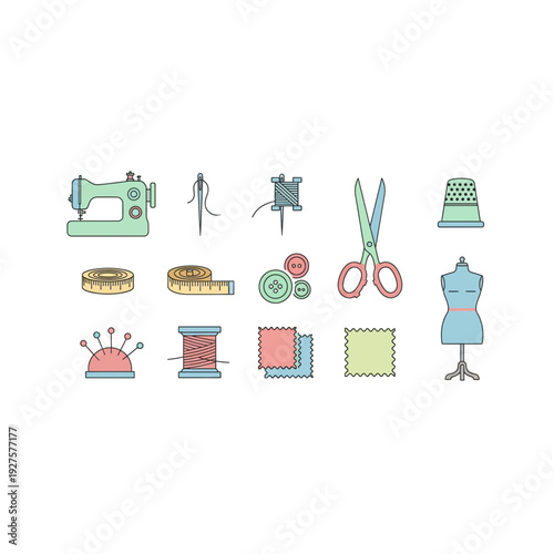 Pastel Sewing & Tailoring Icons Set - Gentle Craft & Fashion Illustrations