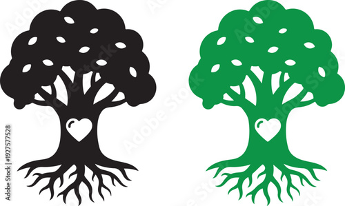 Tree silhouettes with heart shaped cutout in trunk