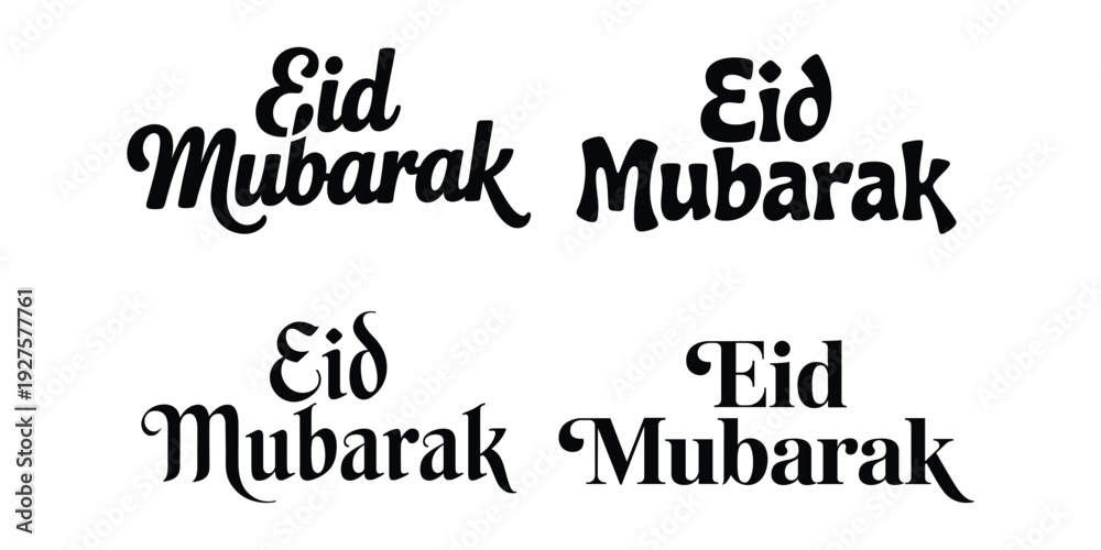 Fototapeta premium Eid Mubarak Arabic Islamic greeting text phrases in different fonts Muslim holiday wishes