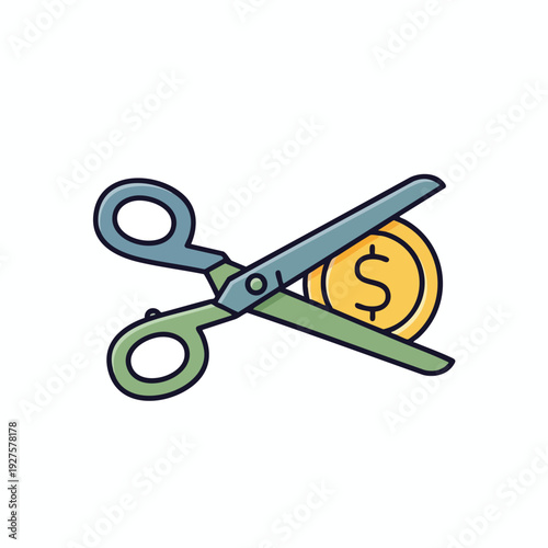Creative Illustration of Financial Savings and Budgeting with Scissors Cutting Coin and Coupon