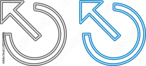 Two outline icons depicting a circular arrow pointing upwards and left, one in grey and one in blue, symbolizing refresh or undo actions.