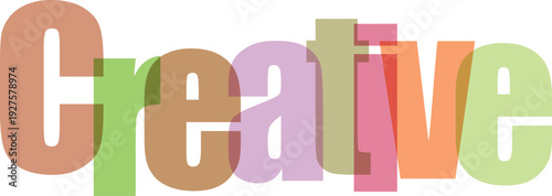 Creative word with pastel color letters, colorful text for innovation and artistic expression