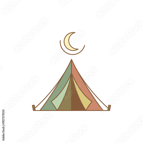 Vector illustration of a colorful tent under a crescent moon