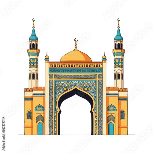 Intricate Islamic Mosque Architecture with Elegant Minarets and Ornate Design