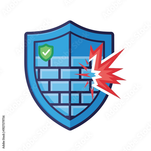 Cyber security shield icon with green checkmark