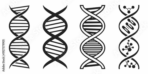 Illustration of various dna helix structures and variations Vector