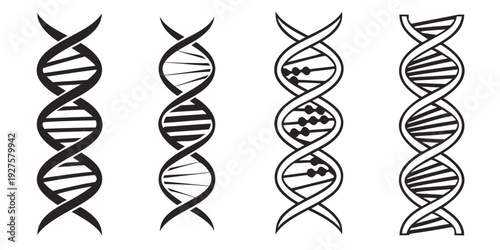 Illustration of various dna structures with different patterns and colors Vector