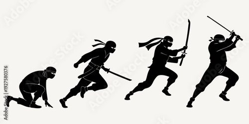 Evolution of a ninja from a primal state to a skilled warrior Vector