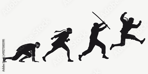 Evolution of human movement from crawling to jumping with a spear Vector