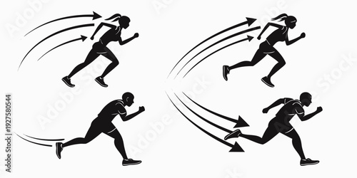 Illustration of a runner with a trail of motion lines behind them. Vector