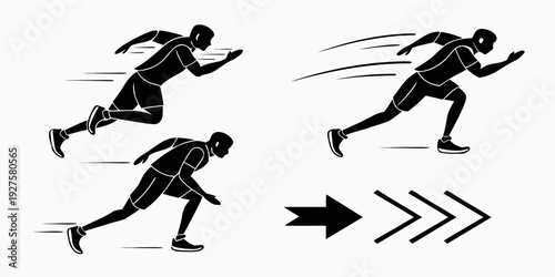 Illustration of a person running with increasing speed and motion lines Vector