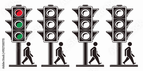 Traffic lights and pedestrian signals in various states of operation Vector