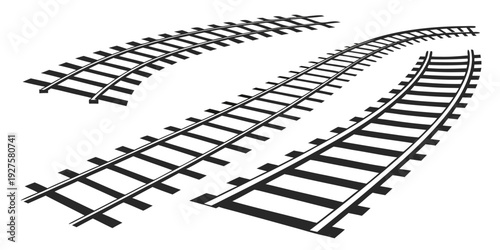 A detailed illustration of various types of train tracks and switches Vector