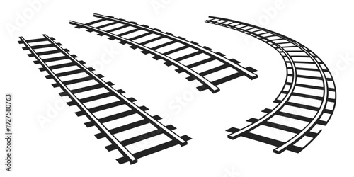 A detailed illustration of curved and straight railway tracks Vector