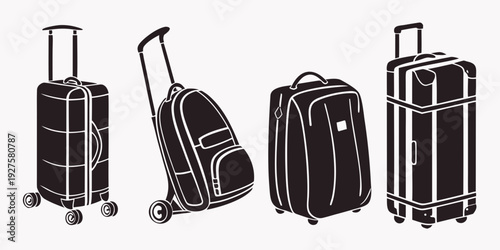 Four different types of luggage including a backpack, duffel bag, and suitcases Vector