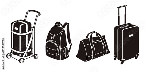 Travel luggage set including a wheeled suitcase, backpack, and duffel bag Vector