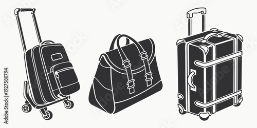 Three different types of luggage for travel and storage Vector