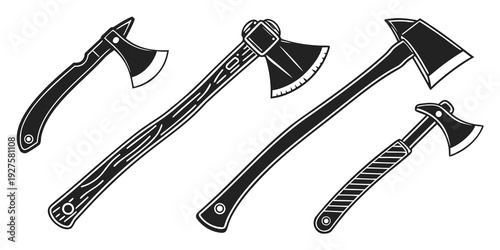 A variety of different types of axes and hatchets displayed together Vector