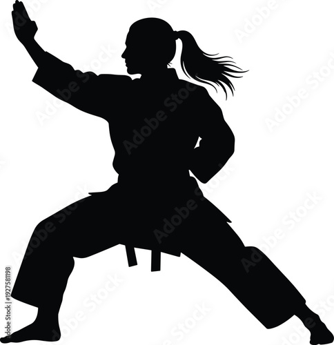 Martial arts silhouette, karate stance, taekwondo pose, judo practice, aikido move, kungfu training, martial discipline, combat fitness, martial arts illustration, flavector