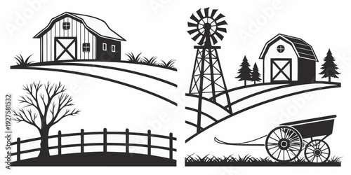 Four different houses, each with unique architectural styles and features Vector